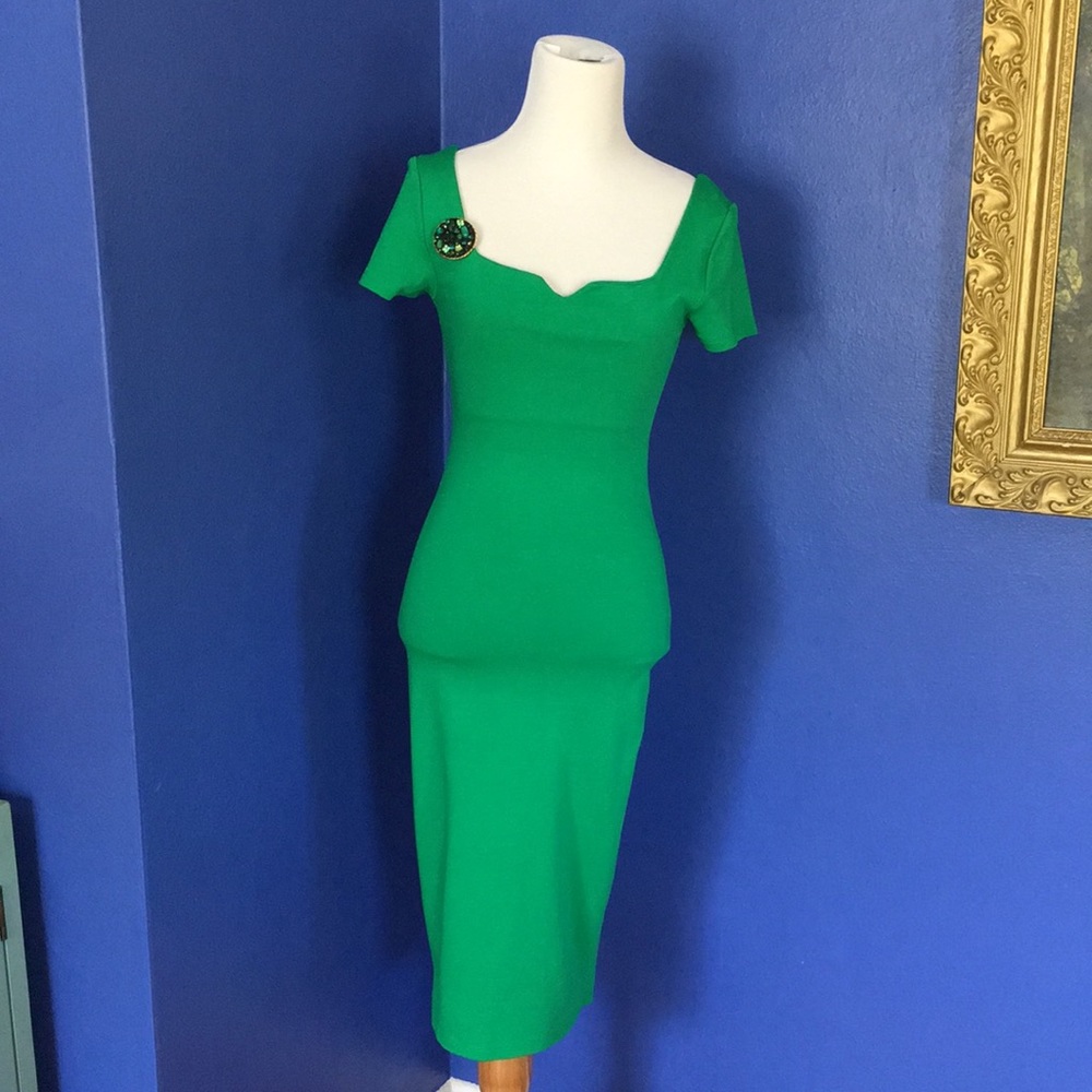 Unique Vintage Green Sweetheart Midi Dress